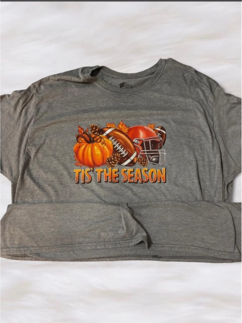 Gildan Gray short Sleeve Tee with Orange Fall Football Graphic DTF print